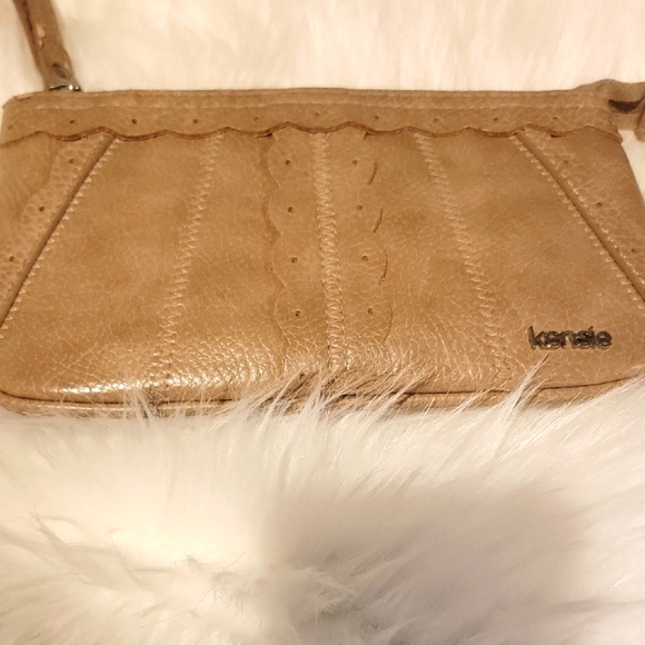 Kensie Tan Leather Ruffle Wristlet Wallet - Picture 1 of 5